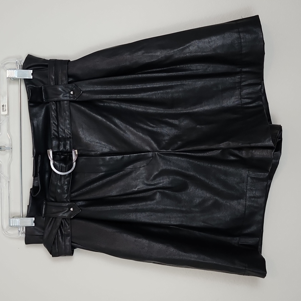 Zara Black Faux Leather High Rise Shorts with Self-Fabric Belt